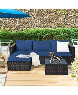 5PCS Patio Rattan Furniture Set Sectional Conversation Sofa w/ Coffee Table