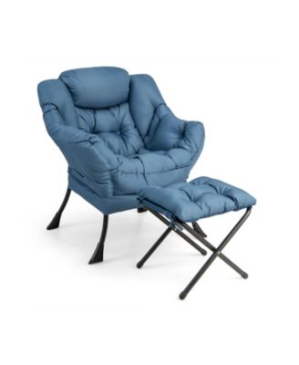 Upholstered Accent Sofa Chair with Folding Footrest and Convenient Side Pocket