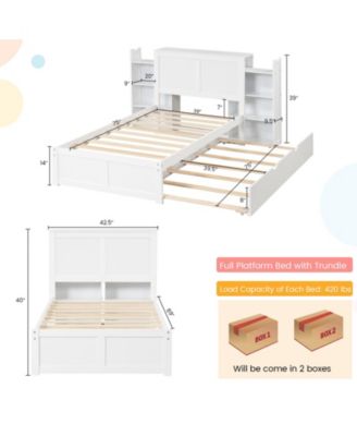 Twin Kids Wooden Platform Bed with Trundle Storage Headboard-Twin Size