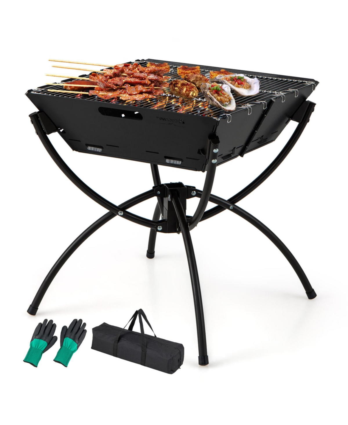 Slickblue 3-in-1 Camping Campfire Grill with Stainless Steel Grills Carrying Bag & Gloves