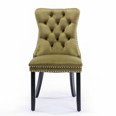 2-PCS Contemporary Velvet Olive-Green  Dining Chairs