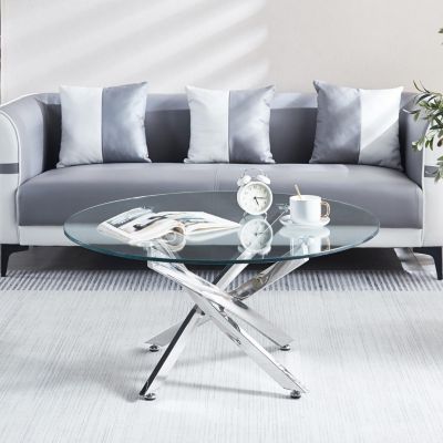 Streamdale Modern Round Tempered Glass Coffee Table With Chrome Legs