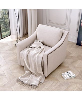 Streamdale Swivel Armchair in Cotton Linen with Brass Accents