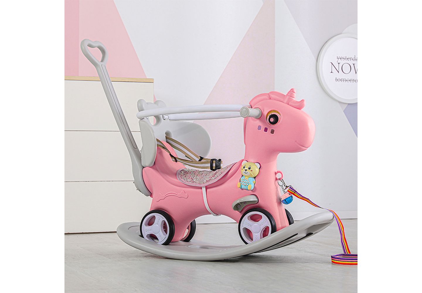 Детская игрушка Streamdale Furniture 4-in-1 Rocking Horse Balance Bike Ride-On Toy, Ages 1-3, цвет: Розовый — фото 8