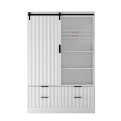 Streamdale Modern 4-Drawer 4-Shelf Sliding Barn Door Wardrobe Armoire