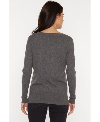 Women's 100% Pure Cashmere Long Sleeve Ava V Neck Pullover Sweater