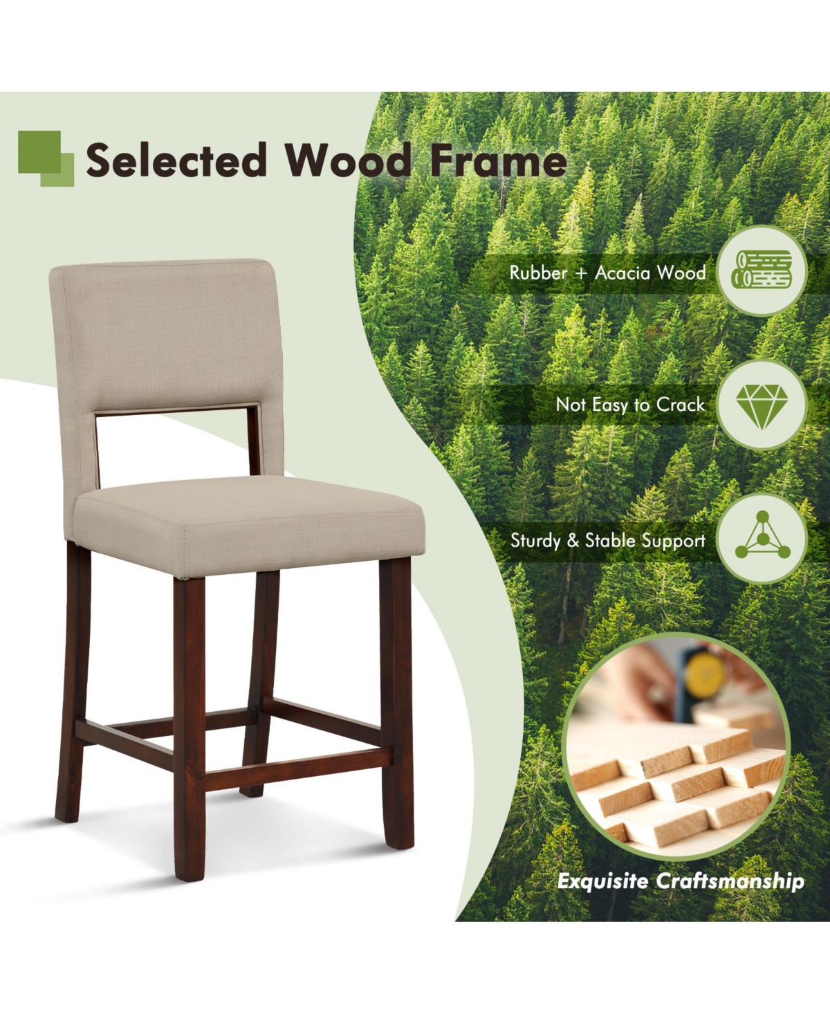 Slickblue 2 Piece Bar Chair Set with Hollowed Back and Rubber Wood Legs