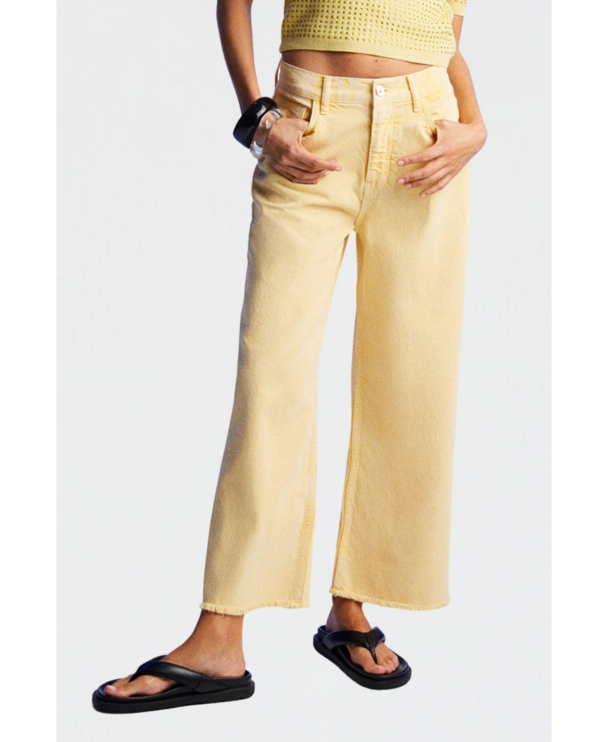 Women's High Waist Wide Leg Jeans - Yellow