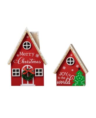 Christmas Lighted Wooden House Table D&eacute;cor, Set of 2