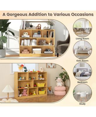 8 Cube 3-Tier Open Wooden Bookshelf Toy Storage Organizer with Anti-toppling Kits