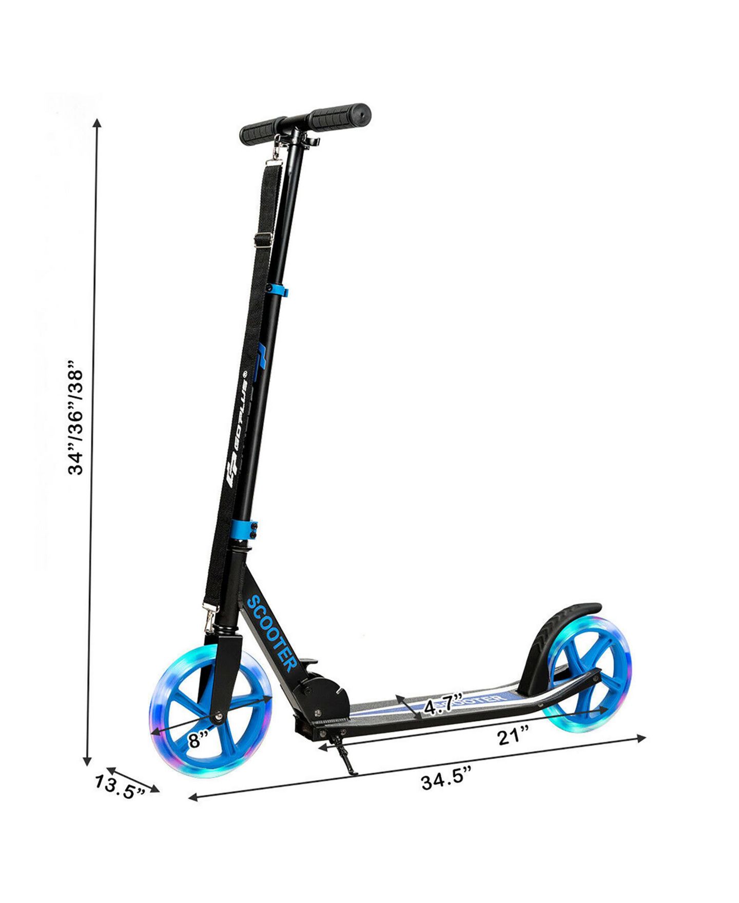 Детская игрушка Costway Folding Kick Scooter with LED Wheels, 220 Lb Capacity, Ages 5-14, цвет: Синий — фото 3