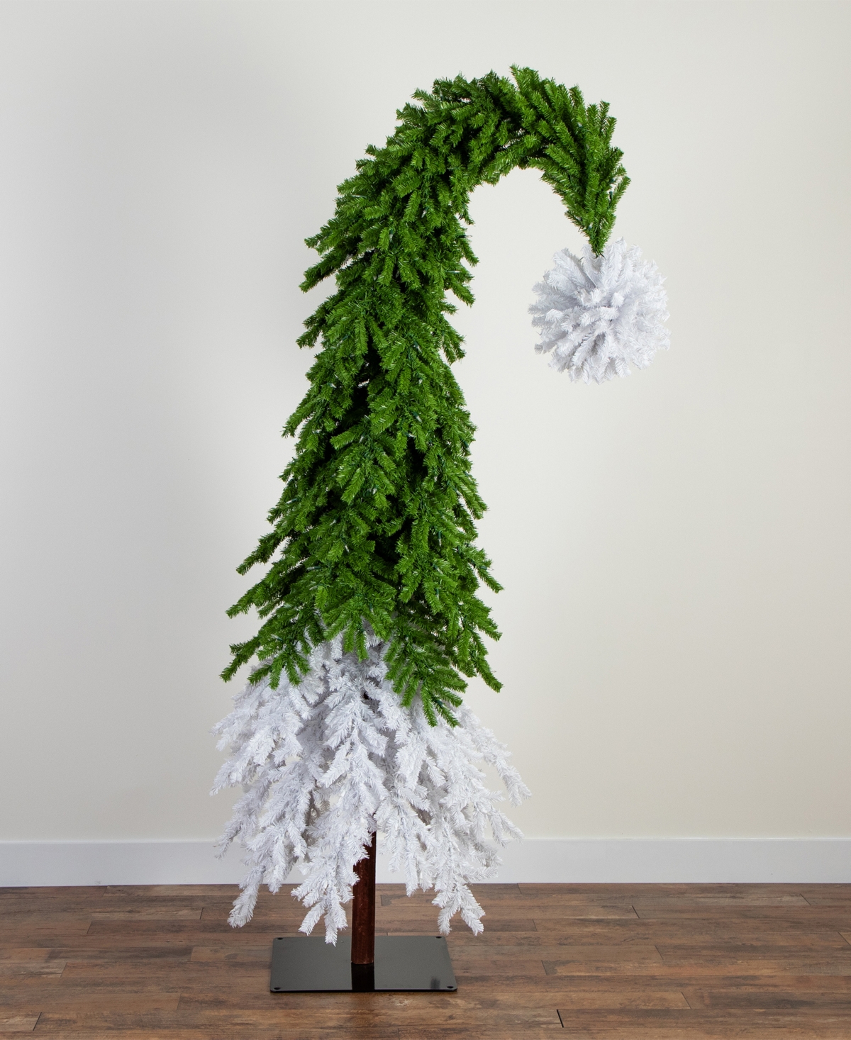 Nearly Natural 7ft. Holiday Green And White Santa's Hat Christmas Tree With 500 Led Lights And 1275 Bendable Branch In Green