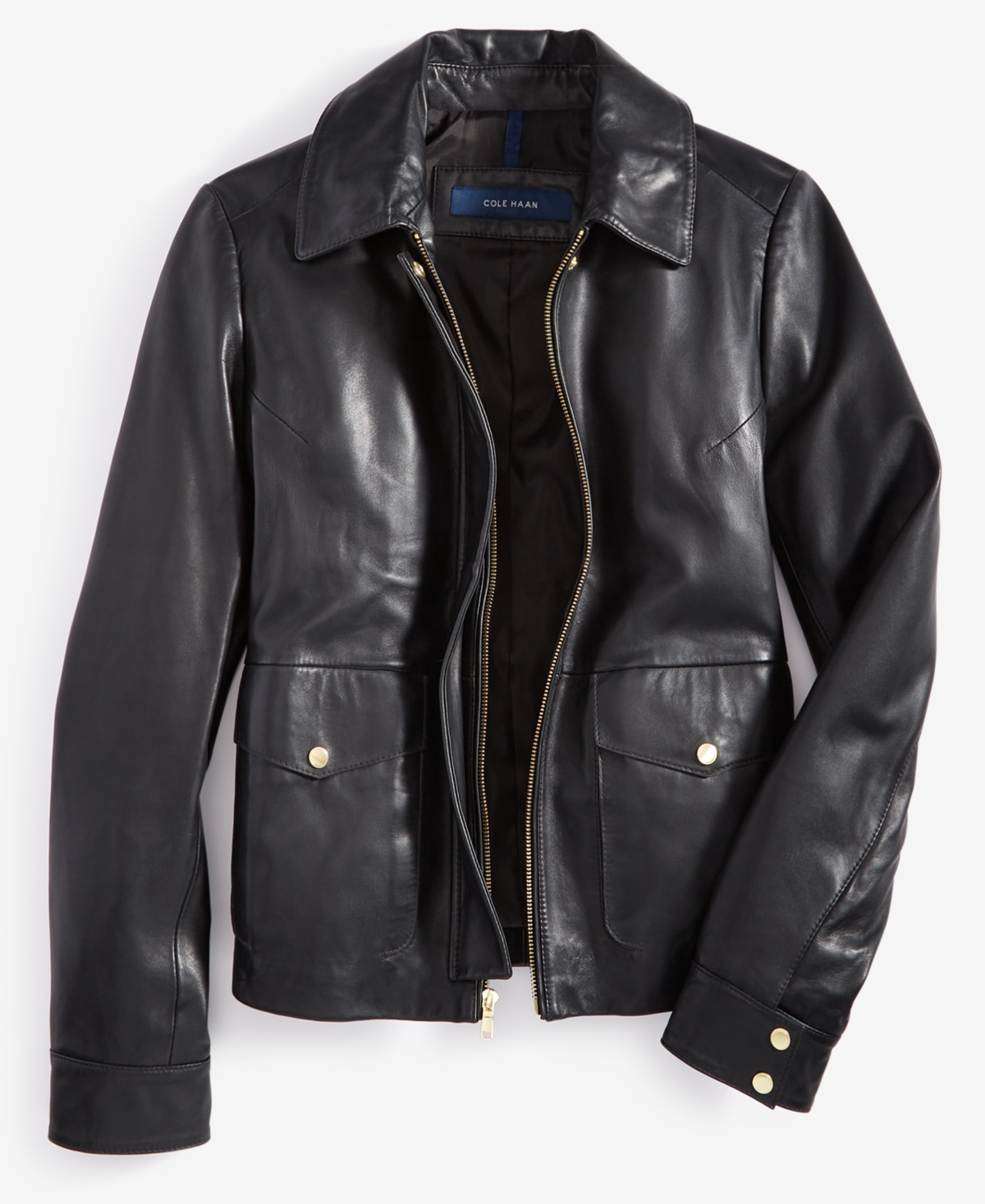 Cole Haan Women's Leather Zip-Front Collared Coat