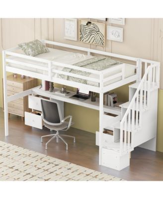 Streamdale White Loft Bed with Desk and Drawers
