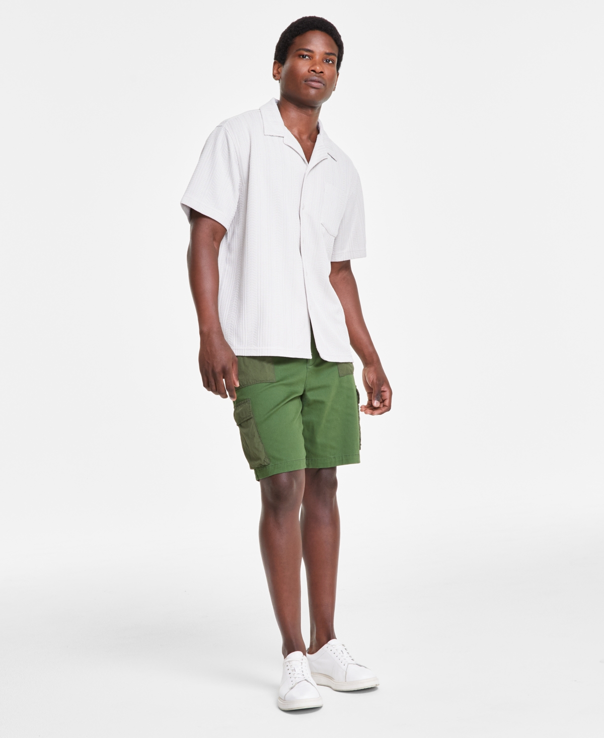 Sun + Stone Men's Textured Chevron Knit Short Sleeve Button-Front Camp Shirt, Created for Macy's