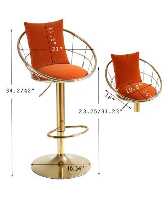 Velvet Bar Chair, Pure Gold Plated, Unique Design, 360 Degree Height
