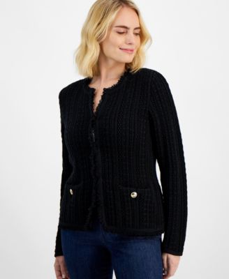 Petite Fringe-Trim Cardigan