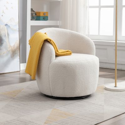 Teddy Fabric Swivel Barrel Chair with Metal Ring