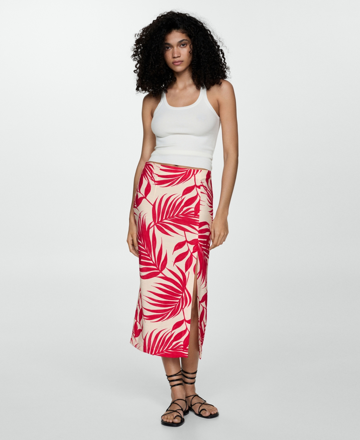 Mango Women's Slit Detail Printed Skirt