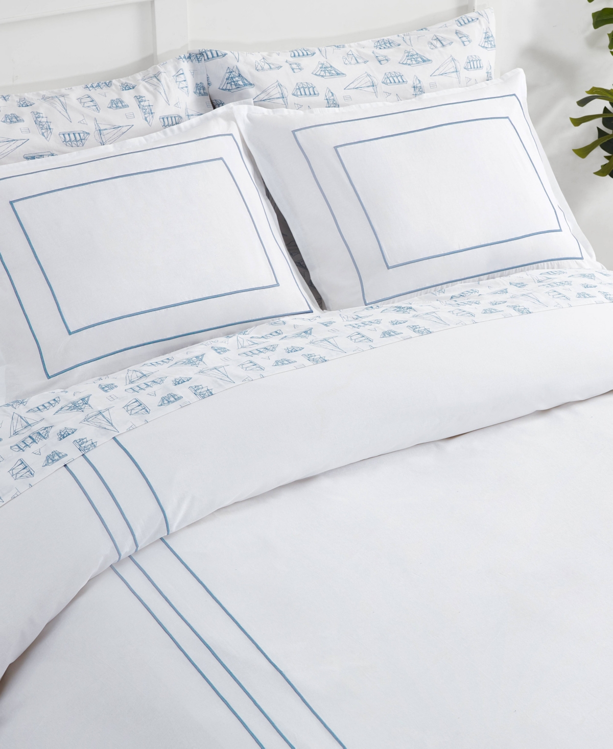 Nautica Alden 3 Piece Duvet Cover Set, Full/queen In Chambray Blue