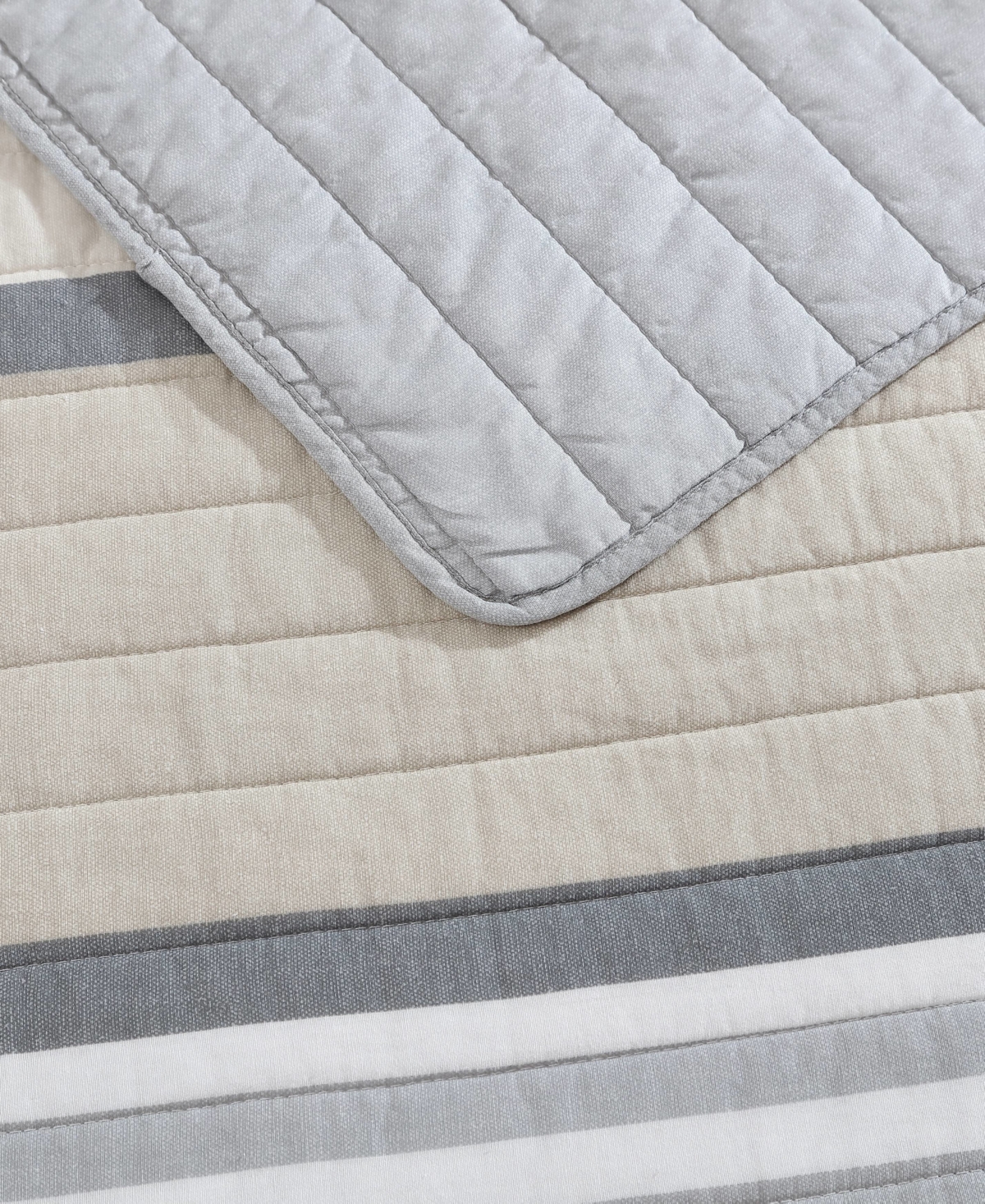 Nautica Dover Stripe Reversible 3 Piece Quilt Set, Full/queen In Beige,grey