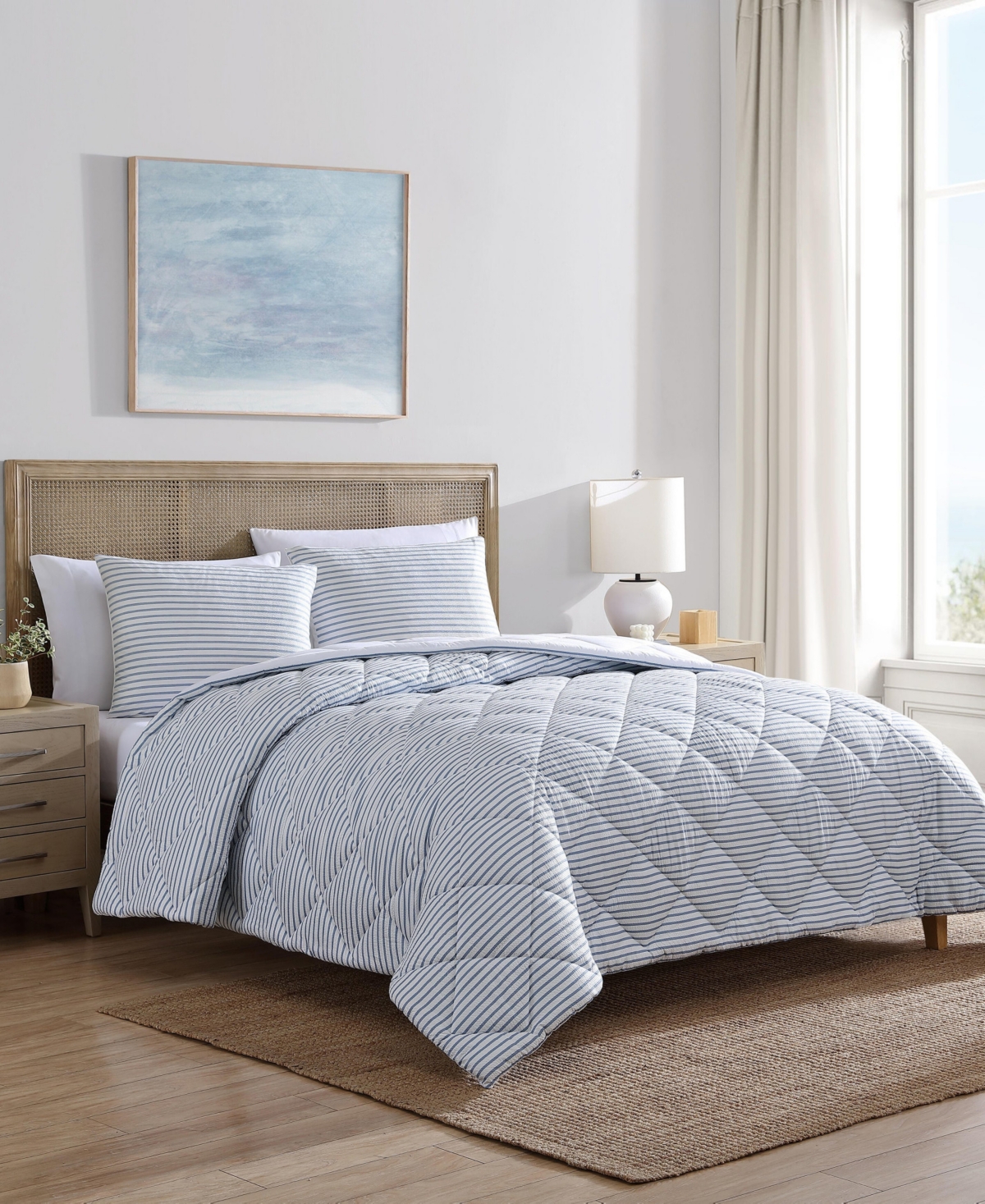 Nautica Closeout!  Windsor Seersucker 3 Piece Comforter Set, Full/queen In Chambray Blue