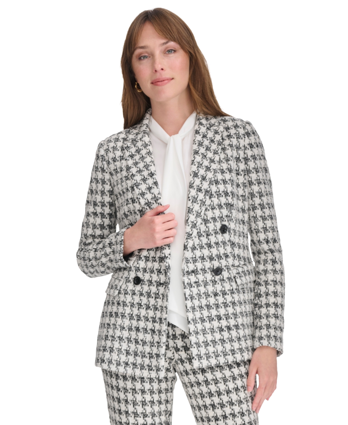 Tommy Hilfiger Women's Houndstooth Double-Breasted Jacket -pearl