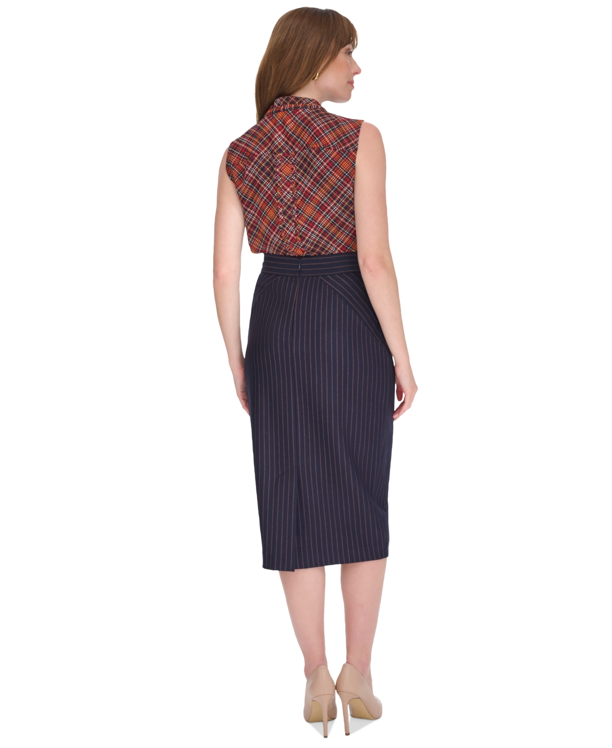 Tommy Hilfiger Women's Pinstripe Pencil Midi Skirt -taba