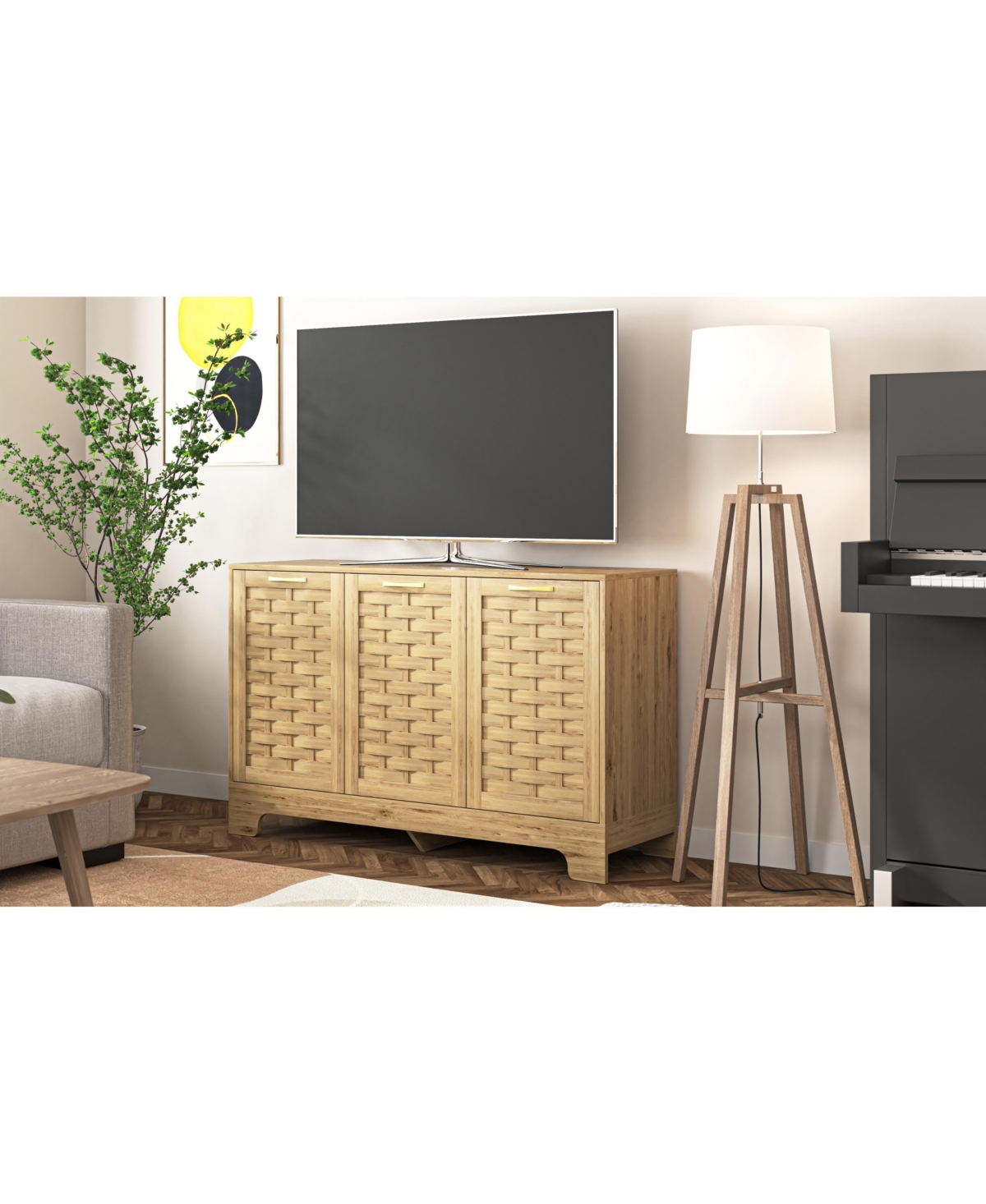 Simplie Fun Premium Woven Wood Armoire with Ample Storage and Solid Stability