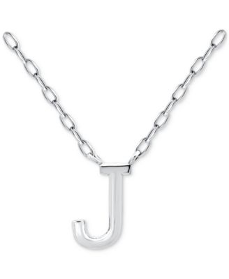 Initial J Pendant Necklace in Sterling Silver, 16" + 2" extender
