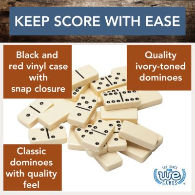Double 6 Dominoes - Ivory with Black Vinyl Case