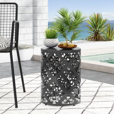 Streamdale Stylish Outdoor Side Table with Iron Cut Floral Design