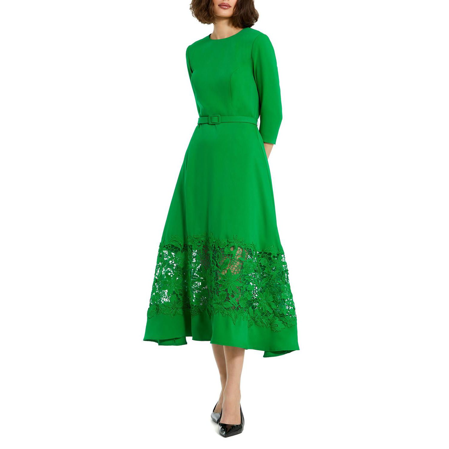 Women's Crepe Boat Neck Applique Cut Out Detail Midi Dress