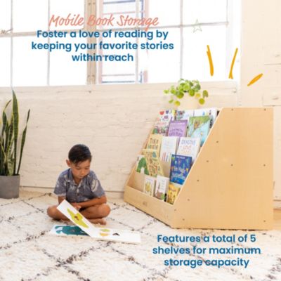 Double-Sided Mobile Book Display with Storage, Natural, 1