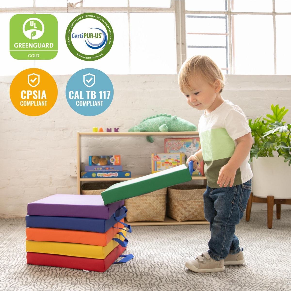 ECR4Kids SoftZone Floor Cushions, Round, 6-Piece - Assorted