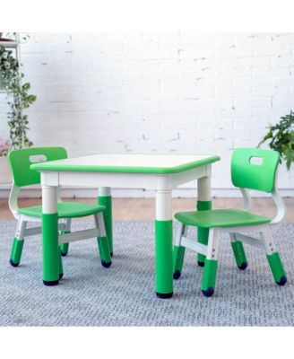 Dry-Erase Square Activity Table with 2 Chairs, Adjustable, Grassy Green, 3-Piece