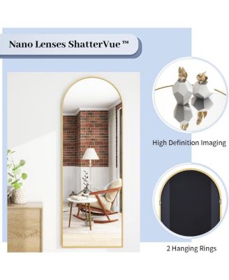 64"x21" Arched Full-Length Mirror with Gold Aluminum Alloy Frame, Rounded Corners, Standing, Hanging, Leaning