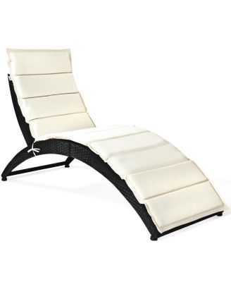 2PCS Foldable Rattan Wicker Chaise Lounge Chair w/ Cushion Patio Outdoor