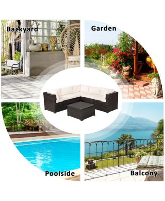 6PCS Patio Rattan Furniture Set Sectional Cushioned Sofa Deck