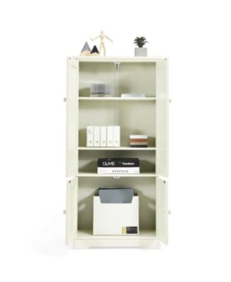 Accent Floor Storage Cabinet with Adjustable Shelves Antique 2-Door-Cream White