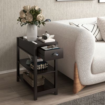 Narrow End Table with Flip-Over Drawers