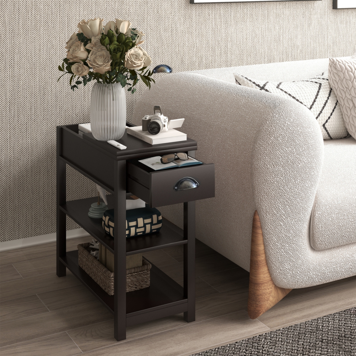 Streamdale Furniture Narrow Sided Table With Drawers And Bottom Partition In Flip Over Design