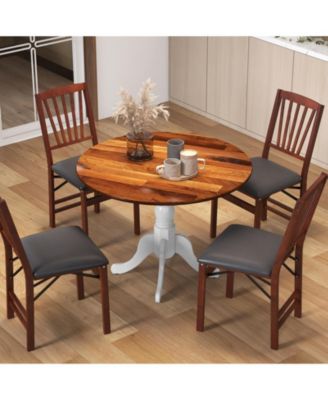 Round Wooden Dining Table with Curved Trestle Legs for Kitchen or Dining Room