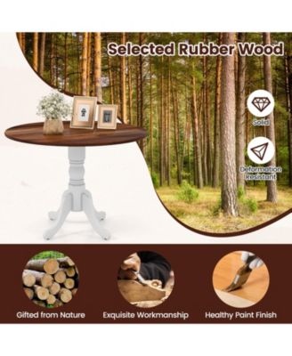 Round Wooden Dining Table with Curved Trestle Legs for Kitchen or Dining Room