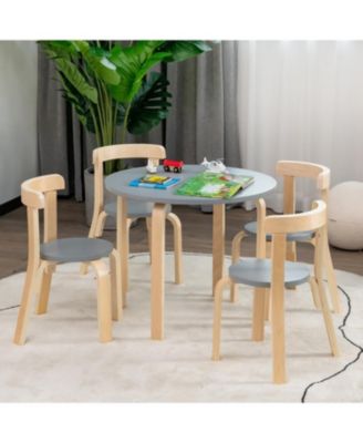 5-Piece Kids Wooden Curved Back Activity Table and Chair Set with Toy Bricks