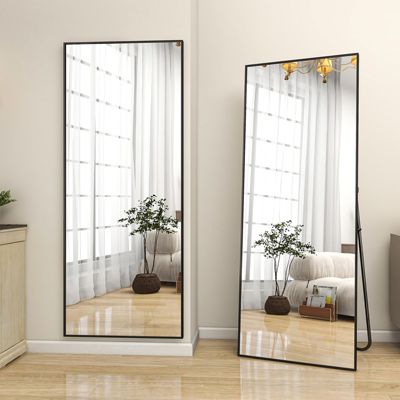 Black 64"x21" Full-Length Rectangle Nano Glass Mirror, Standing or Wall-Mounted