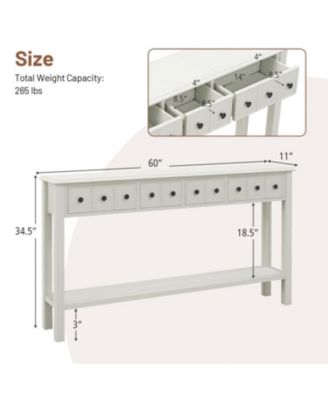 Long Sofa Table with 4 Storage Drawers and Open Lower Shelf for Living Room