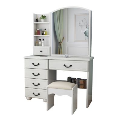Streamdale Vanity Desk with Mirror, Lights, and 6 Drawers