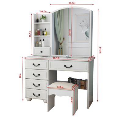 Streamdale Vanity Desk with Mirror, Lights, and 6 Drawers