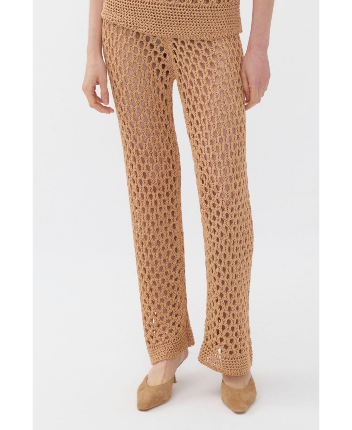 Women's Mesh Knit Pants - Salmon